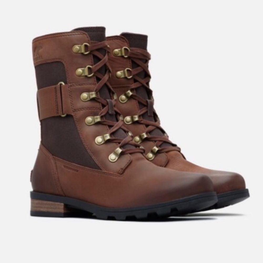 Sorel Women's Brown Leather Lace-Up Combat Boots